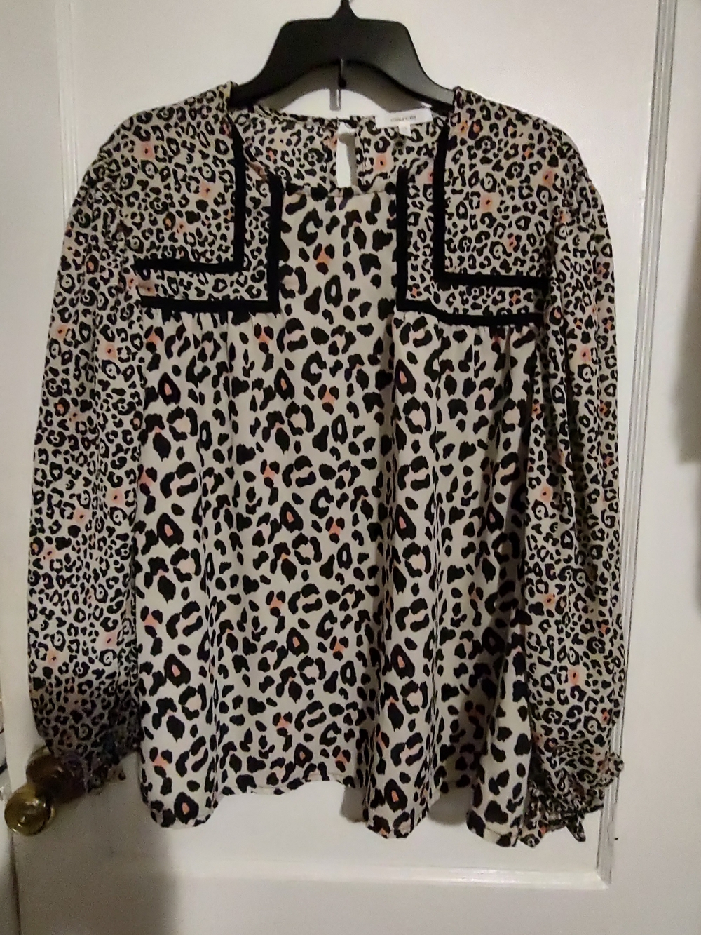 Maurices Leopard Print Long Sleeve Blouse - Black, Cream & Pink Accents